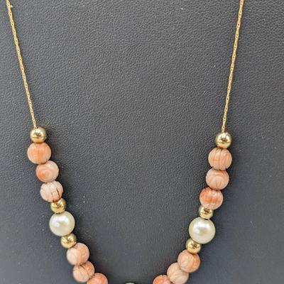 14K Gold, Coral & Pearl Necklace