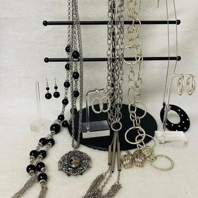 Vintage Black and Silver-Tone Fashion Jewelry