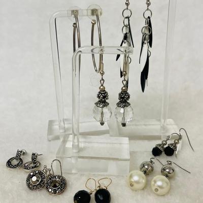 Black and Silver-Tone Fashion Earrings