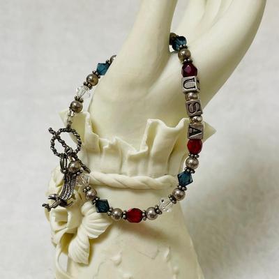 Sterling Silver Red and Blue “USA” Bracelet
