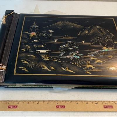 Vintage Leather? Black Lacquer Abalone/Mother Of Pearl Asian Photobook w/antique pics