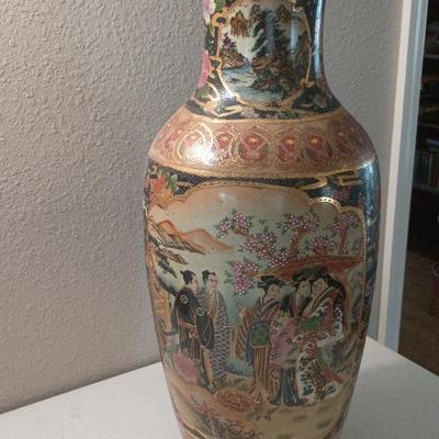 Vintage Hand Painted Royal Satsuma Vase 23 In Tall