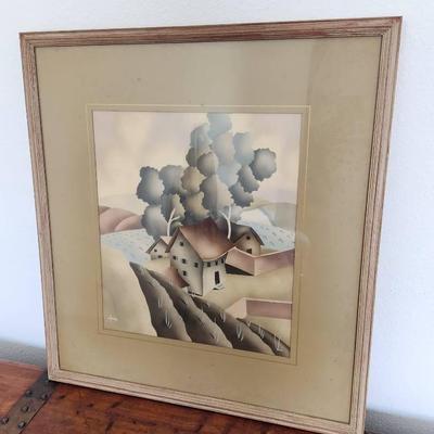 Signed Harris Newman Airbrush Watercolor(?) Painting - 23.5x25.5"