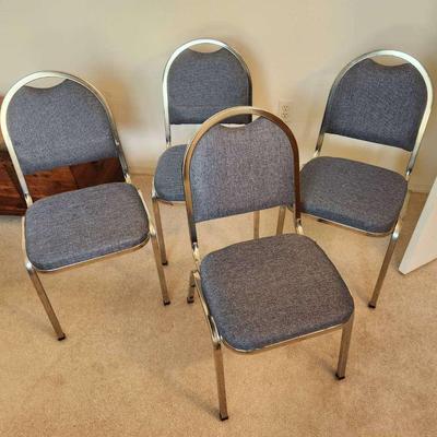 Set of 4 Blue Upholstered Metal Frame Chairs - 17x21x33"