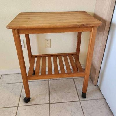 Solid Wood Rolling Kitchen Prep Table w/ Storage Rack - 27x18x32"