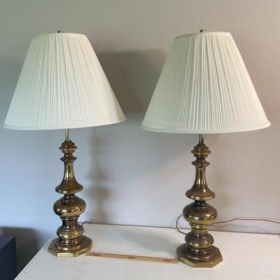 Brass Table Lamp Pair - 32” Tall, Tested/Works