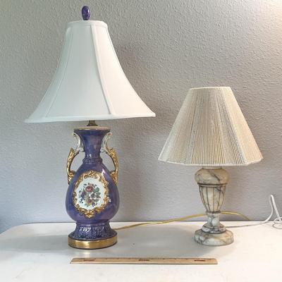 Vintage Porcelain Purple Lamp & Italian Marble Table Lamp