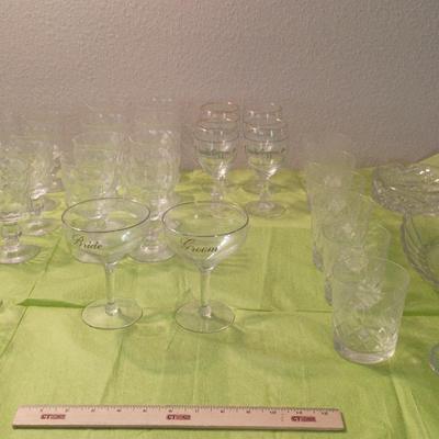 Vintage Glassware - 5 Sets, Bride/groom, Irish Coffee, Etched+