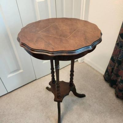 Vintage Intricate Inlaid Top Side Table - 17x17x27"