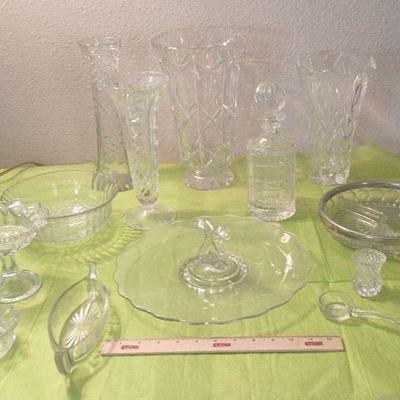 Vintage Crystal, Glassware - Vases, Decanter, Divided Dish, Bowls++