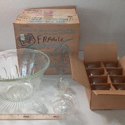 Vintage Indiana Glass Princess 18 Piece Crystal Punch Set