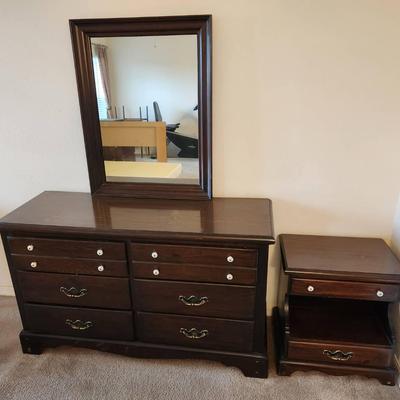 Vintage Pine Wood Dresser & Nightstand - 53x18x31"