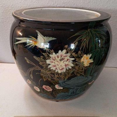 Vintage Chinese Fish Bowl Planter - 17 In Round By 14 Inches Tall