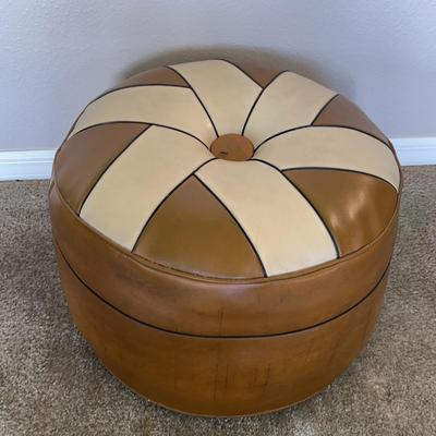 1970’s Vintage Round Foux Leather Pouf 