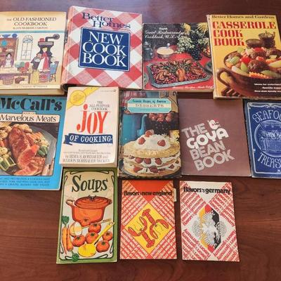 12pc Vintage Cookbooks - Goya Bean Book, BH&G, Soups, Desserts