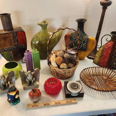 14pc Home Decor - Metal & Ceramic Vases, Baskets, Thirstystone Coasters