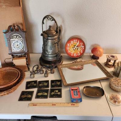 22pc Vintage Home Decor - Mushroom Clock, Marble Bookends, Baskets, Mirrored Tray