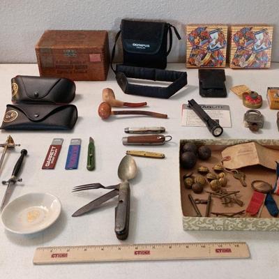 Antique Vintage Men's - 1902 Military, Knives, Ray-ban, Pipes, Locks, Olympus+++