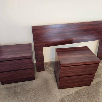 Vintage Full Headboard & 2 Nightstands Set