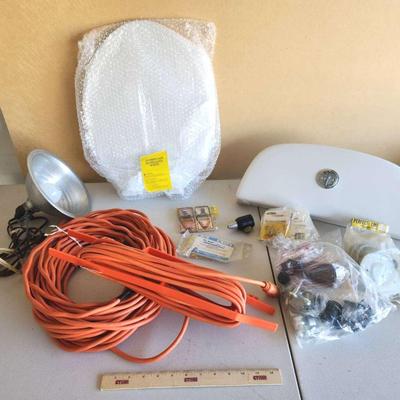 Electrical & Plumbing Supplies Lot - Parts, Extension Cords, Light, Hardware