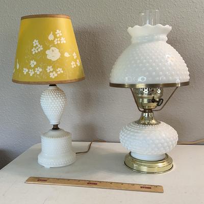 Milk glass Lantern Lamp & Milk glass Hobnail Lamp 