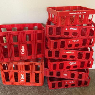 9pc Vintage Red Coca-Cola Crates 