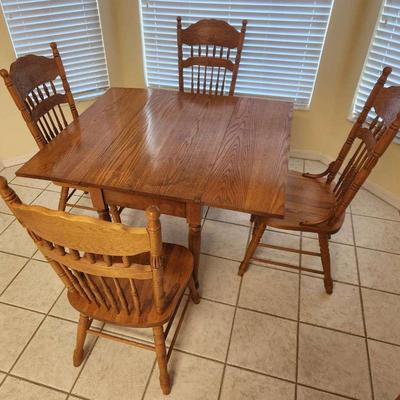 Solid Wood Drop Leaf Kitchen Table & 4 Chairs - 47x41.5x28.5"