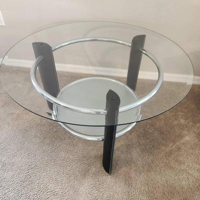 Modern Glass Top Coffee Table w/ Faux Leather Legs - 36x36x20"