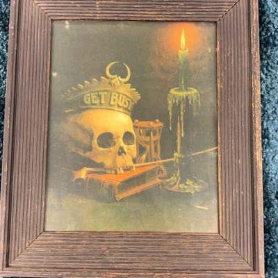 Antique louis akin masonic skull print wood frame