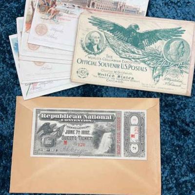 1892 republican national convention ticket 1893 world’s fair postcards
