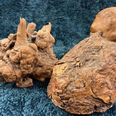 Two decorative burl wood pieces
