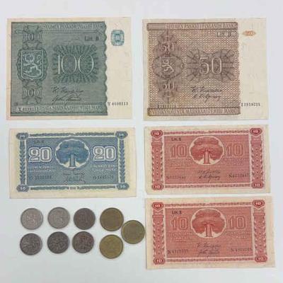 Finland mid 20th century coins and bank notes