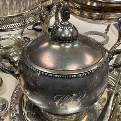 Antique silverplate serving items some monogrammed