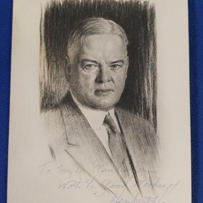 Signed president herbert hoover portrait card