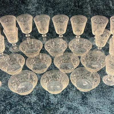 Etched glass glassware mid 1800s