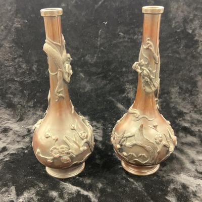 Antique chinese or japanese bronze dragon vases 1890