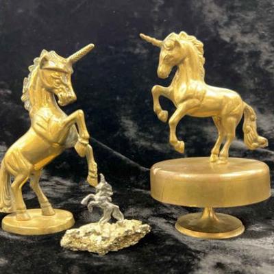 Brass and pewter unicorns music box