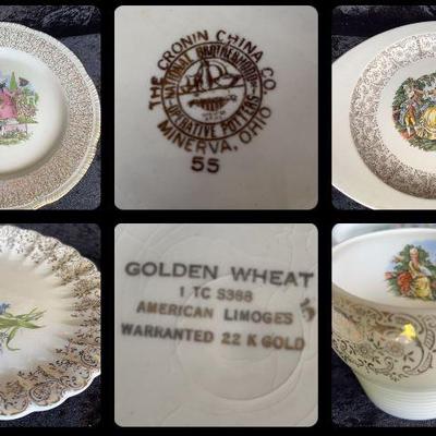 American Limoges "Golden Wheat" Dinnerware + Homer Laughlin Gold Trim Dishes & More
