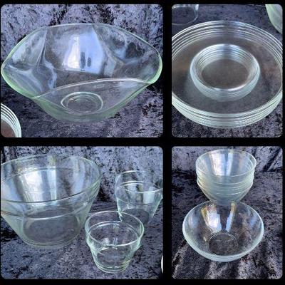 Group Of Multi-Use Glass Bowls + 8 Luncheon Plates And Bowls.  