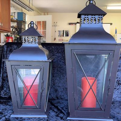 2 Outdoor Deep Bronzed Metal Patio Lanterns
