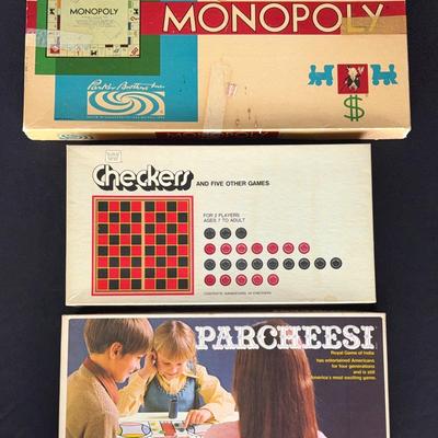 Vintage Board Games - Monopoly, Checkers & Parcheesi