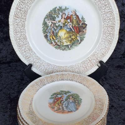Homer Laughlin Colonial Dinner Plate 22k Gold Trim And Set Of 8 Dessert Plates