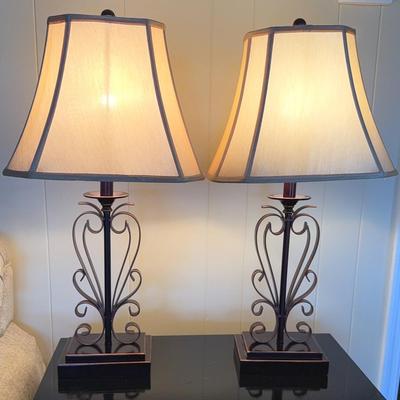 Franklin Iron Works Traditional Table Lamps 26.5" High Set of 2 Open Iron Scrollwork Bronze Copper 