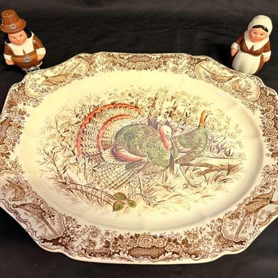1951-1970s Era Johnson Brothers Windsor Ware Collection “Wild Turkeys” Serving Platter + Shakers