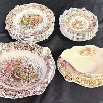 Service For 8; 1950-1970 Era Johnson Brothers Windsor Ware Collection “Wild Turkey” 