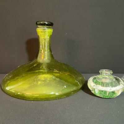Blenko Glass Decanter  & Blown Glass Candle Holder