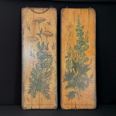 Pair of Hanging Wooden Art Plaques
