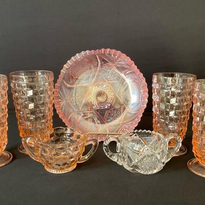 Pink Fostoria And Cut Glass Dishes