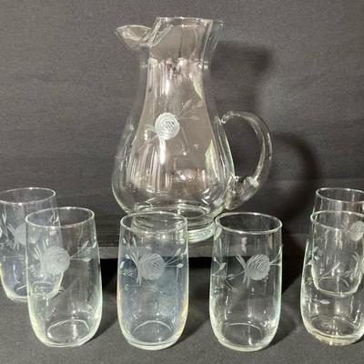 Cut Glass Pitcher And Glasses