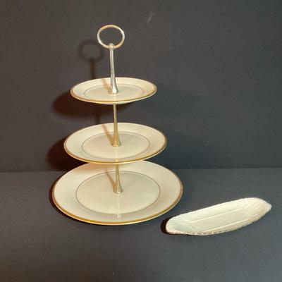 Lenox “Eternal” Three Tiered Serving Tray & Dish